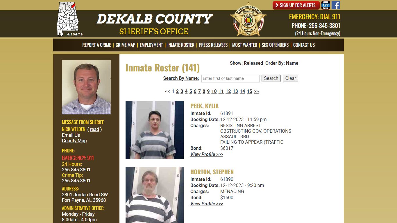 Inmate Roster (148) - DeKalb County Sheriff's Office - Fort Payne, Alabama